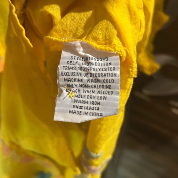 Johnny Was Evangeline Yellow Botton Down Emroidered Puss Sleeve Top - Picture 9 of 9